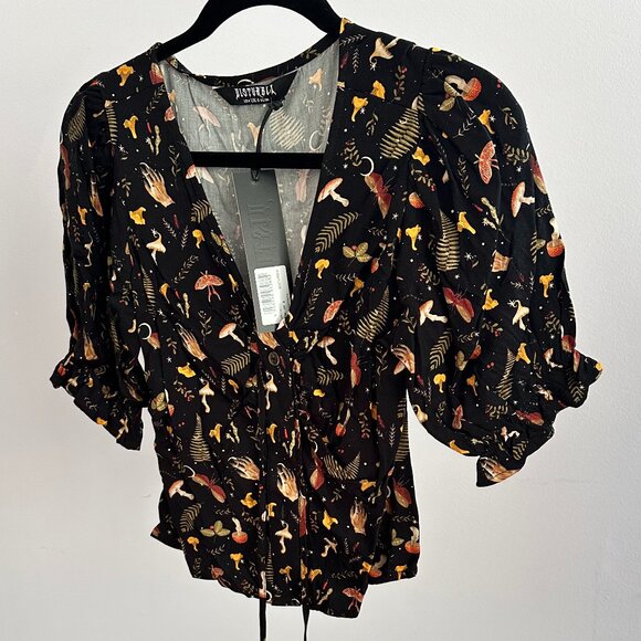 Disturbia Liviana Mushroom Print Ruched Vneck Top NWT - US sz 4 (UK 8) - Picture 3 of 3